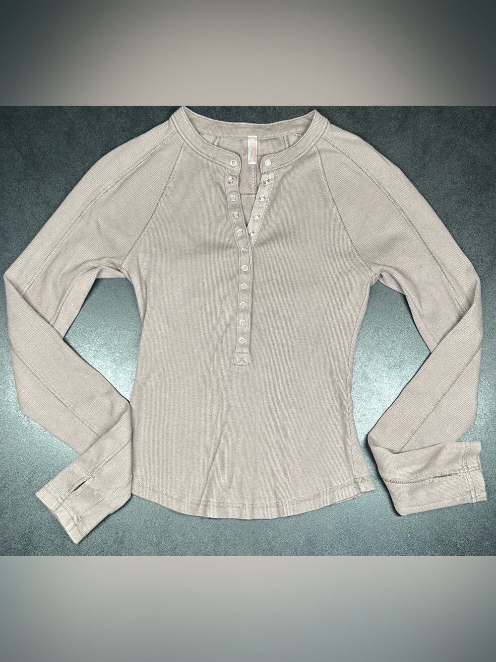 FP Movement by Free People Taupe Snap Henley Long Sleeve Top